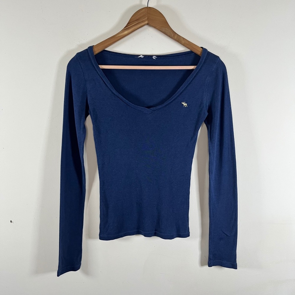 Y2K Abercrombie And Fitch V-Neck Long Sleeve Shirt Navy Blue Bella Swan Elena